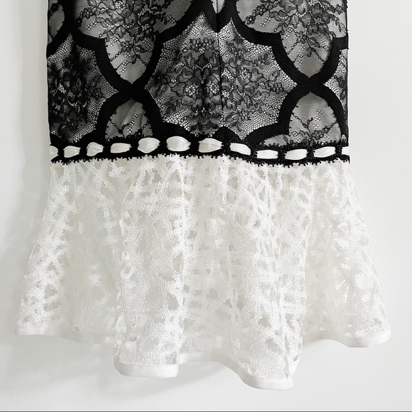 Alexis Emily Black and White Lace Ruffle Cap Sleeve Midi Dress with Side Slit XS - Picture 14 of 16